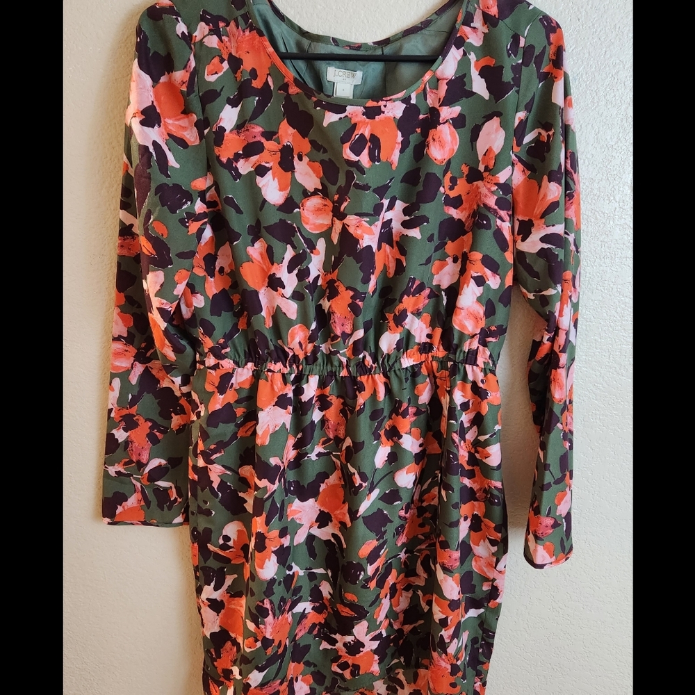 J. Crew Green Floral Long Sleeve Dress Size 8